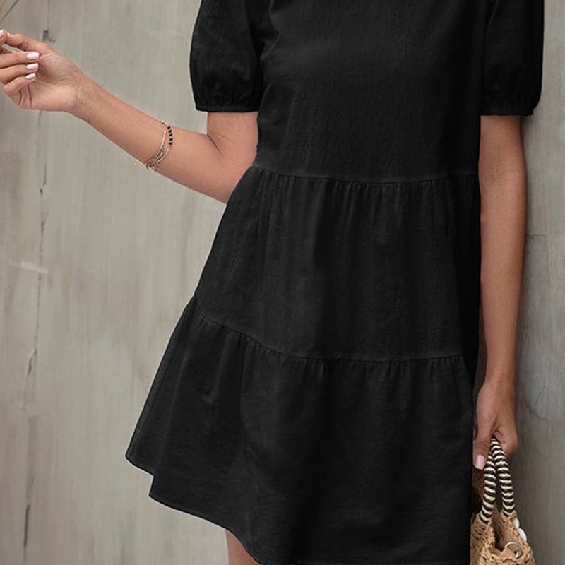 Anna-kaci Puff Sleeve Tiered Shift Dress In Black