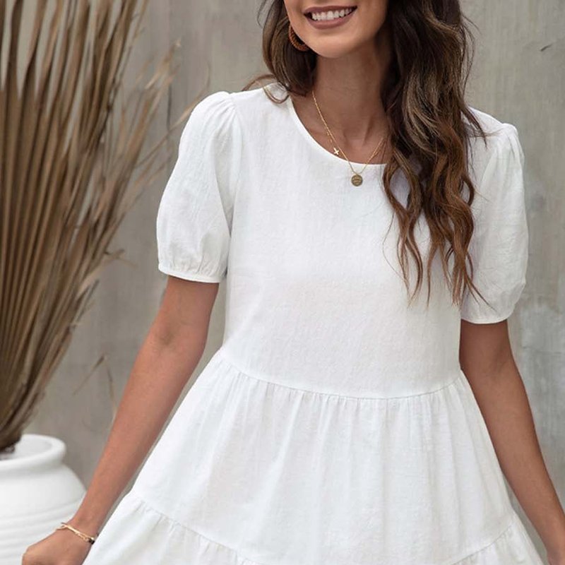 Anna-kaci Puff Sleeve Tiered Shift Dress In White