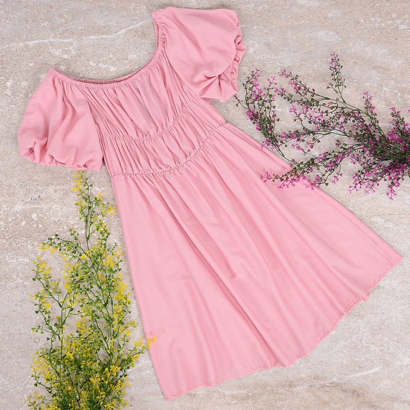Anna-kaci Puffed Sleeve Summer Dress In Pink