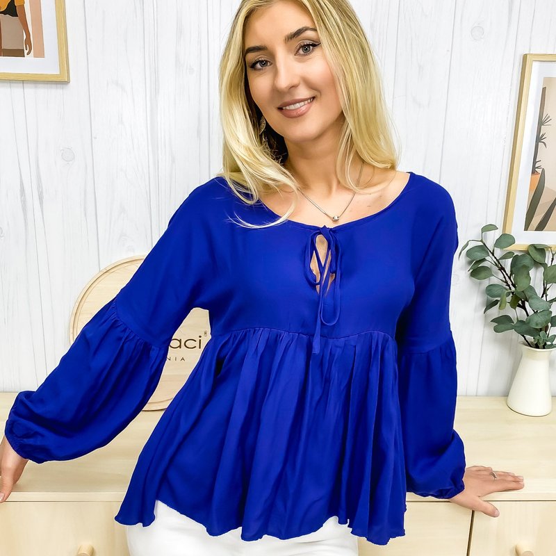 Anna-kaci Relaxed Light Gathered Blouse In Blue