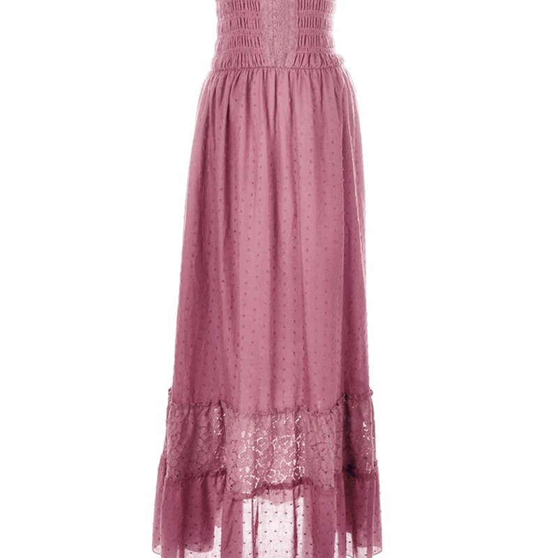 Anna-kaci Renaissance Boho Lace Maxi Dress In Pink