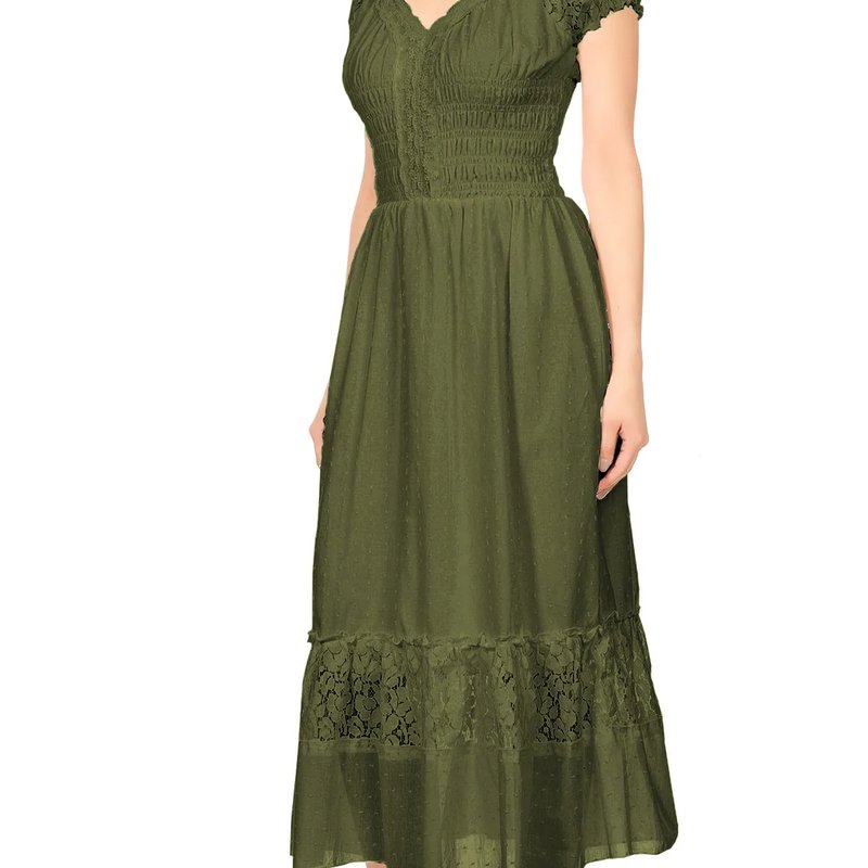 Anna-kaci Renaissance Boho Lace Maxi Dress In Green