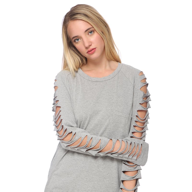 Anna-kaci Ripped Long-sleeve Pullover Top In White