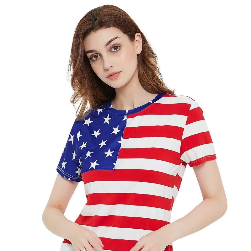 Anna-kaci Round Neck American Flag Top July Of 4th Usa Patriotic T-shirt Blouse In Red