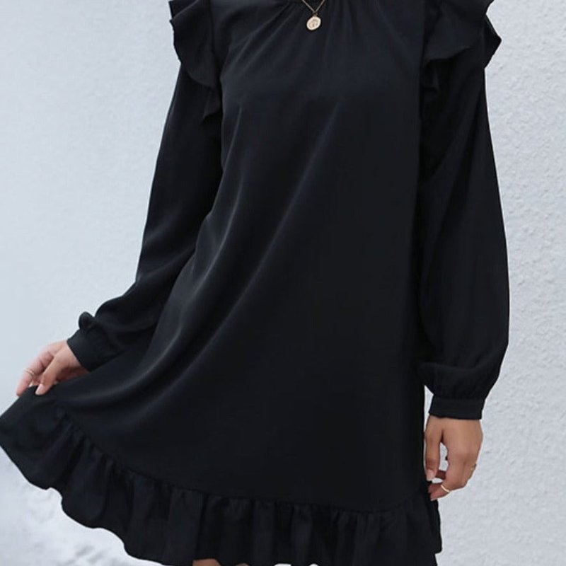 Anna-kaci Ruffle Detail Tie Back Dress In Black