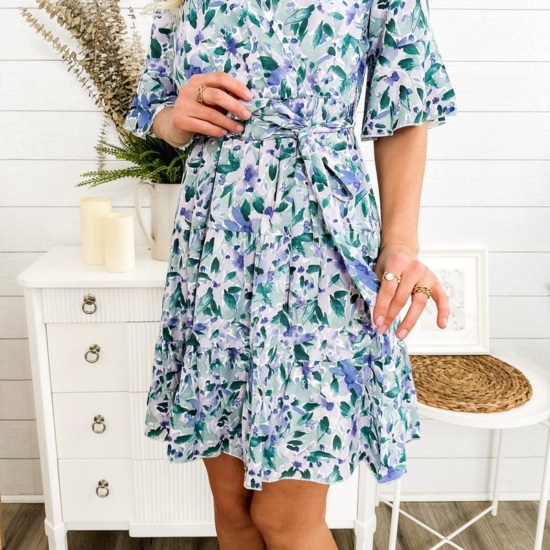 Anna-kaci Ruffle Sleeve Floral Tiered Dress In Blue