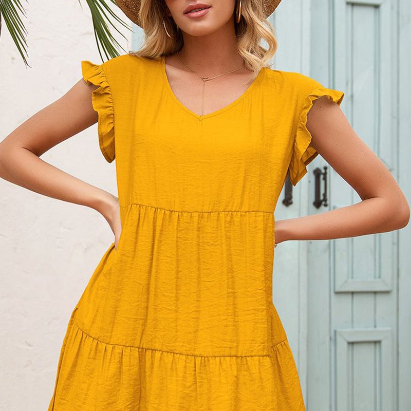 Anna-kaci Ruffle Sleeve Tier Tunic Dress In Yellow