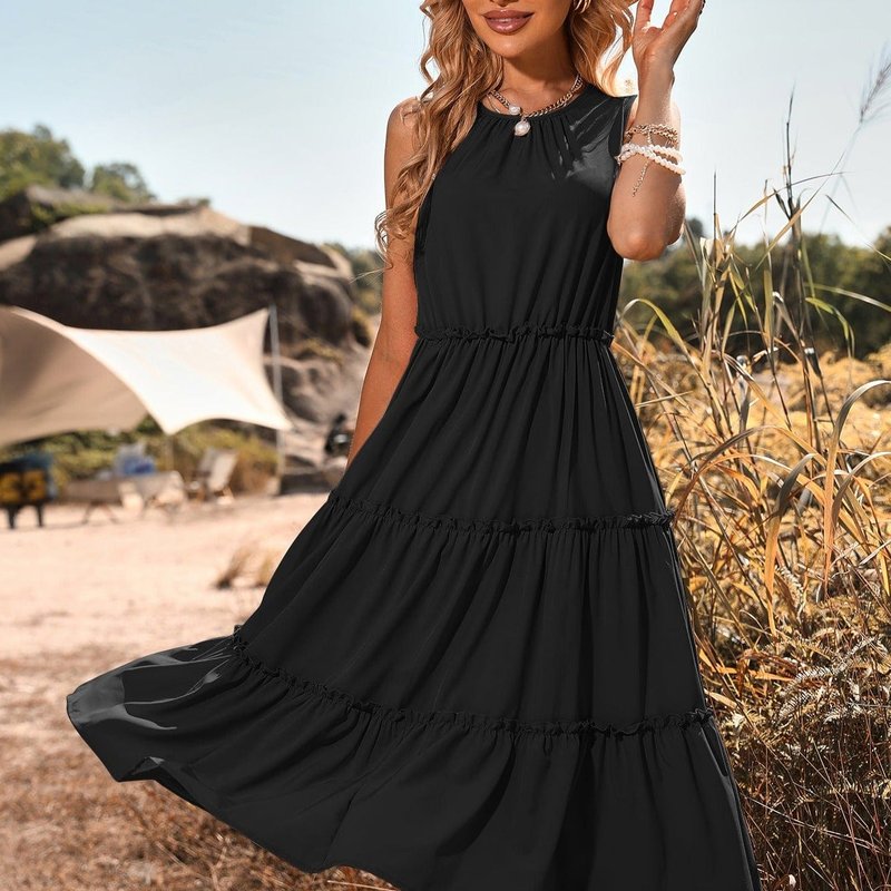 Anna-kaci Ruffle Tier Summer Field Dress In Black
