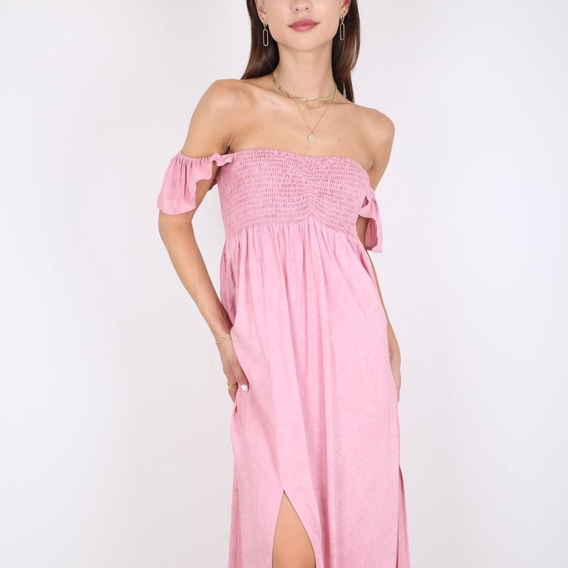 Anna-kaci Ruffled Cap Sleeve Maxi Slit Dress In Pink