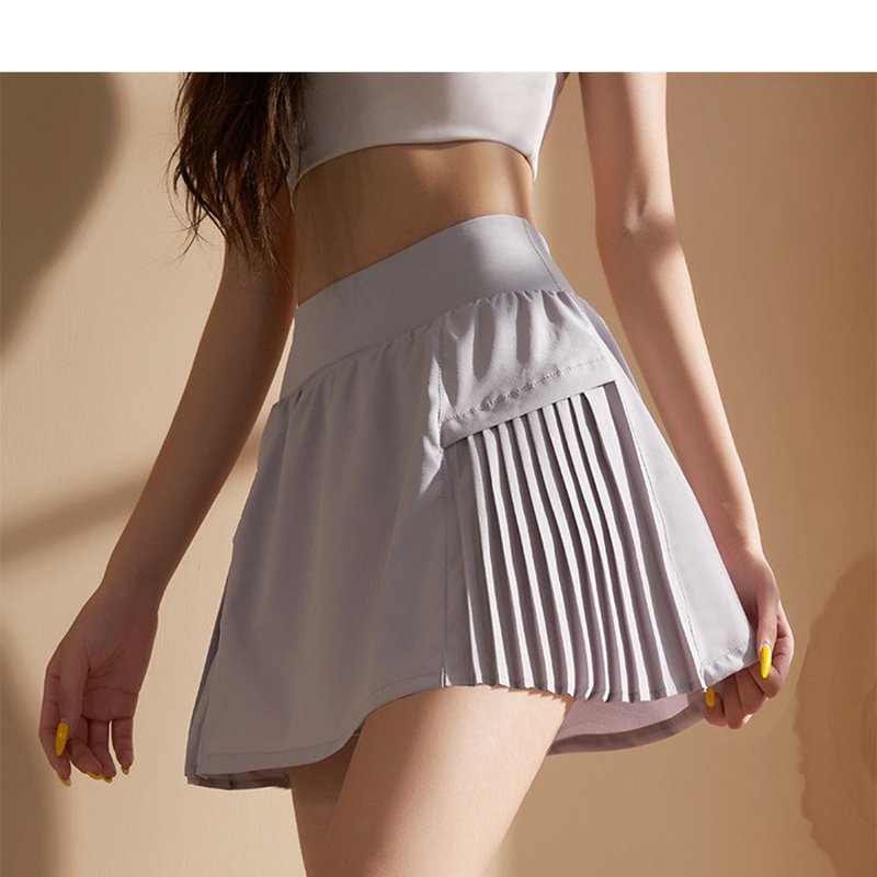 Anna-kaci Ruffled Sides Elastic Waistband Active Skirt In Grey