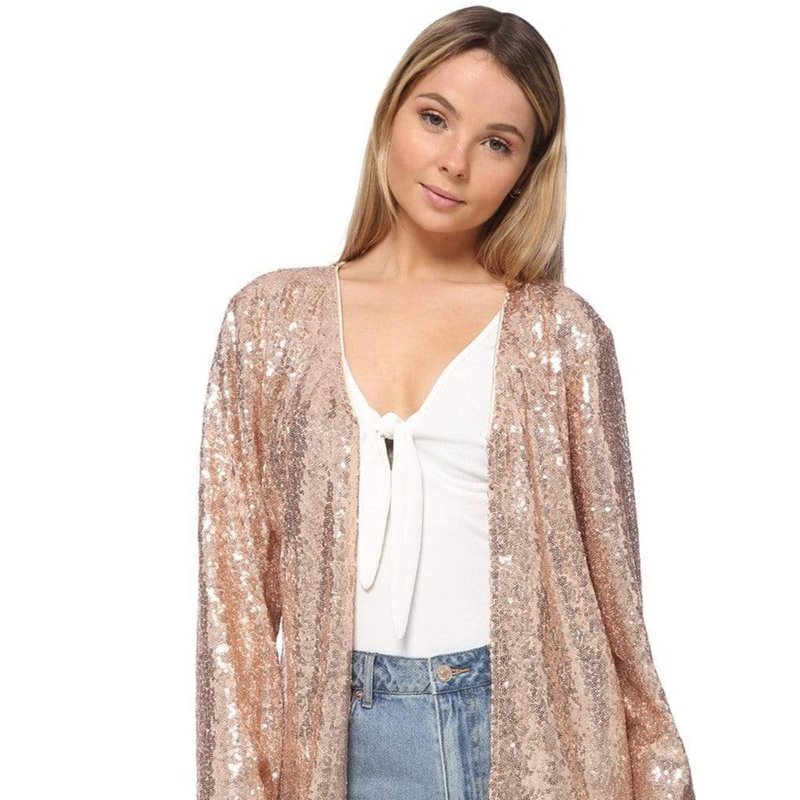 Anna-kaci Sequin Open Front Cocktail Outerwear Jacket In Pink