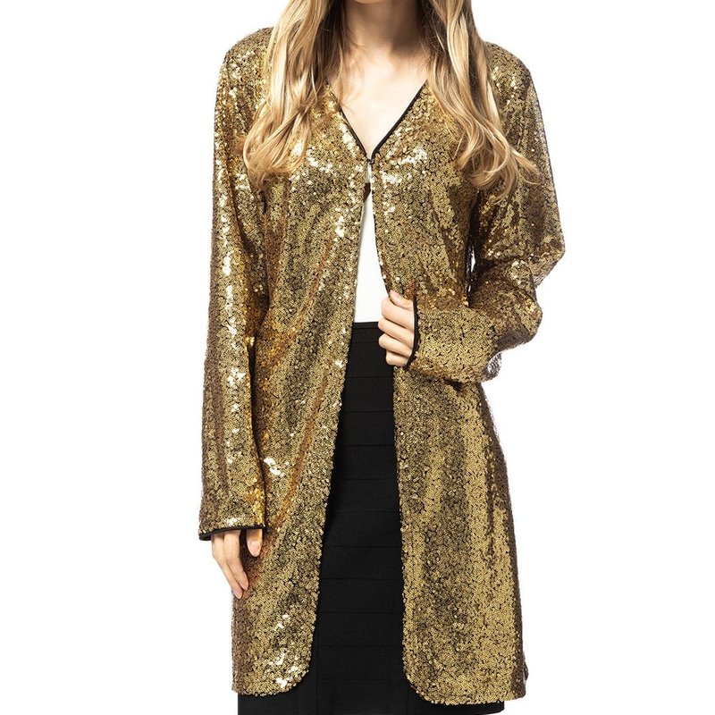 Anna-kaci Sequin Open Front Cocktail Outerwear Jacket In Yellow