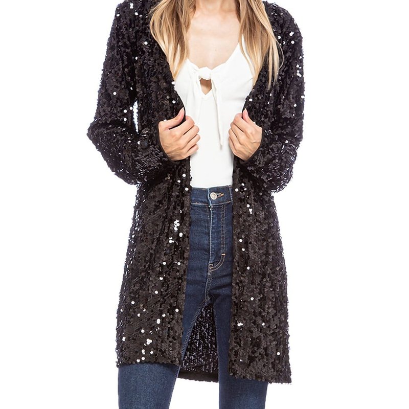 Anna-kaci Sequin Open Front Cocktail Outerwear Jacket In Black