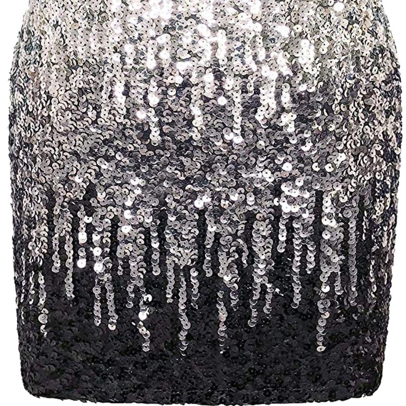 Anna-kaci Sequin Stretchy Party Mini Skirt In Silver