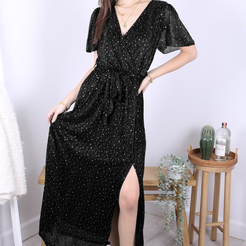 Anna-kaci Sheer Detail Polka Dot Dress In Black