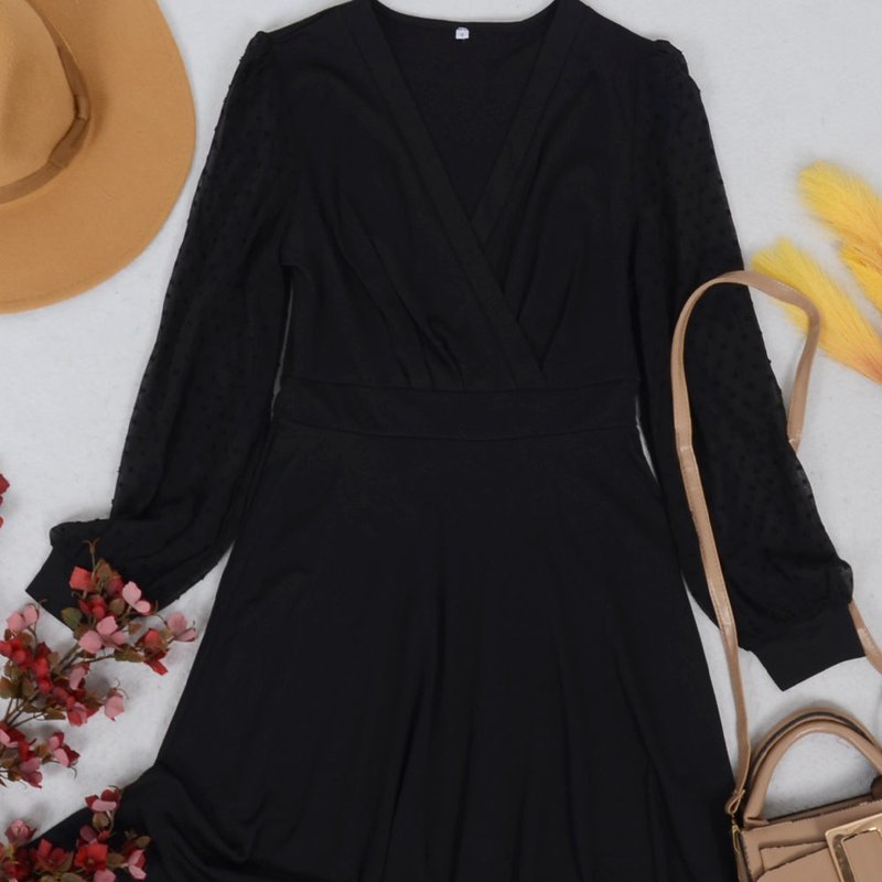 Anna-kaci Sheer Swiss Dot Long Sleeve Dress In Black