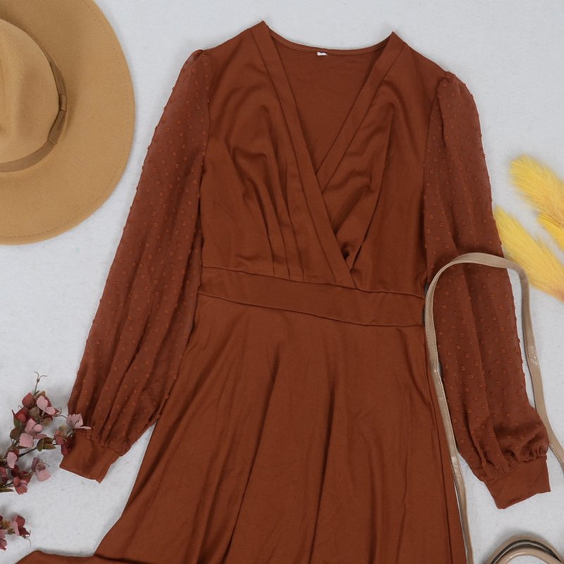 Anna-kaci Sheer Swiss Dot Long Sleeve Dress In Brown