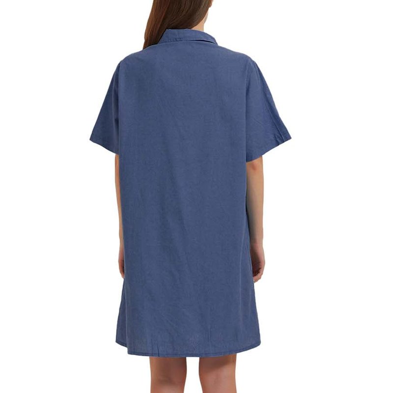 Anna-kaci Short Sleeve Jean Shirt Dress Button Down In Blue