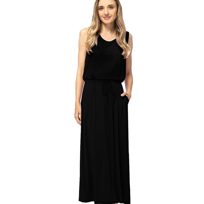 Anna-kaci Sleeveless Maxi Length Drawstring Dress In Black