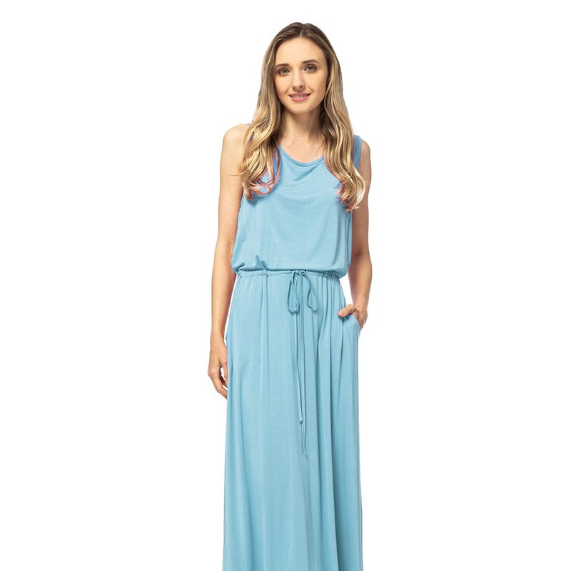 Anna-kaci Sleeveless Maxi Length Drawstring Dress In Blue