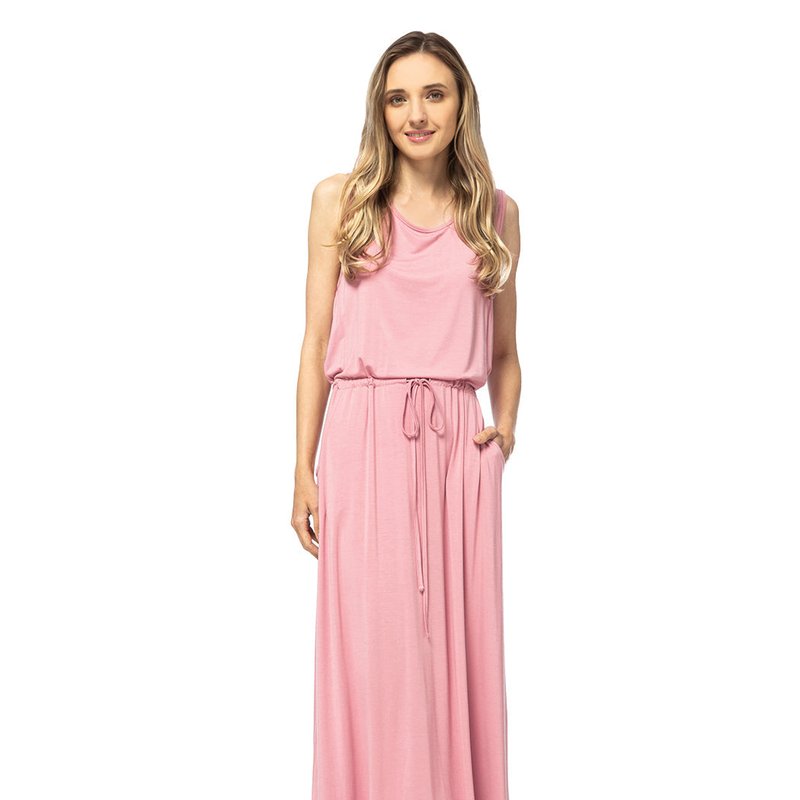 Anna-kaci Sleeveless Maxi Length Drawstring Dress In Pink