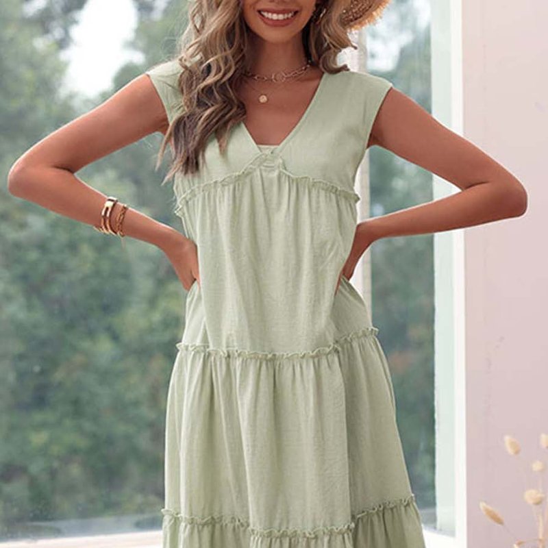 Anna-kaci Sleeveless Ruffle Tiered Dress In Green