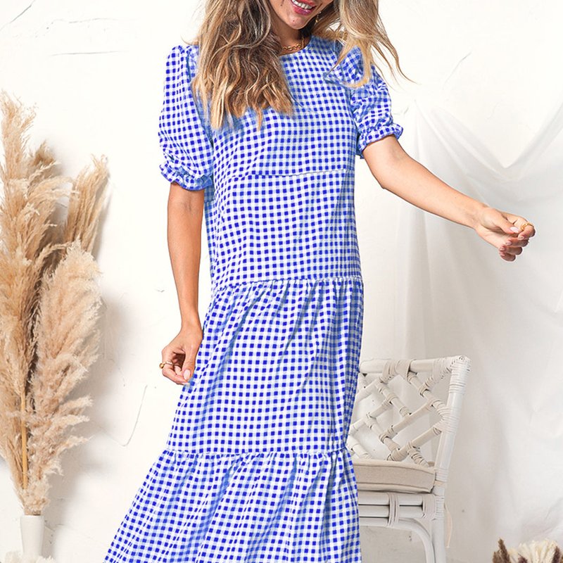 Anna-kaci Soft Dot Print Short Sleeve Maxi Dress In Blue