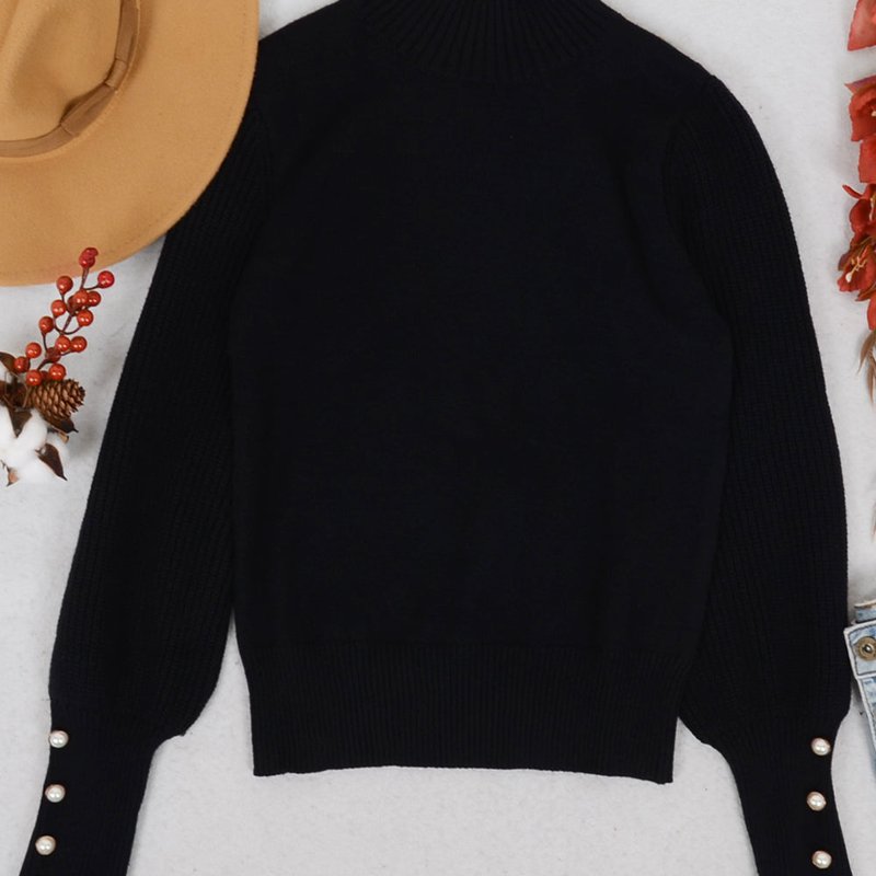 Anna-kaci Solid Color High Neck Sweater In Black