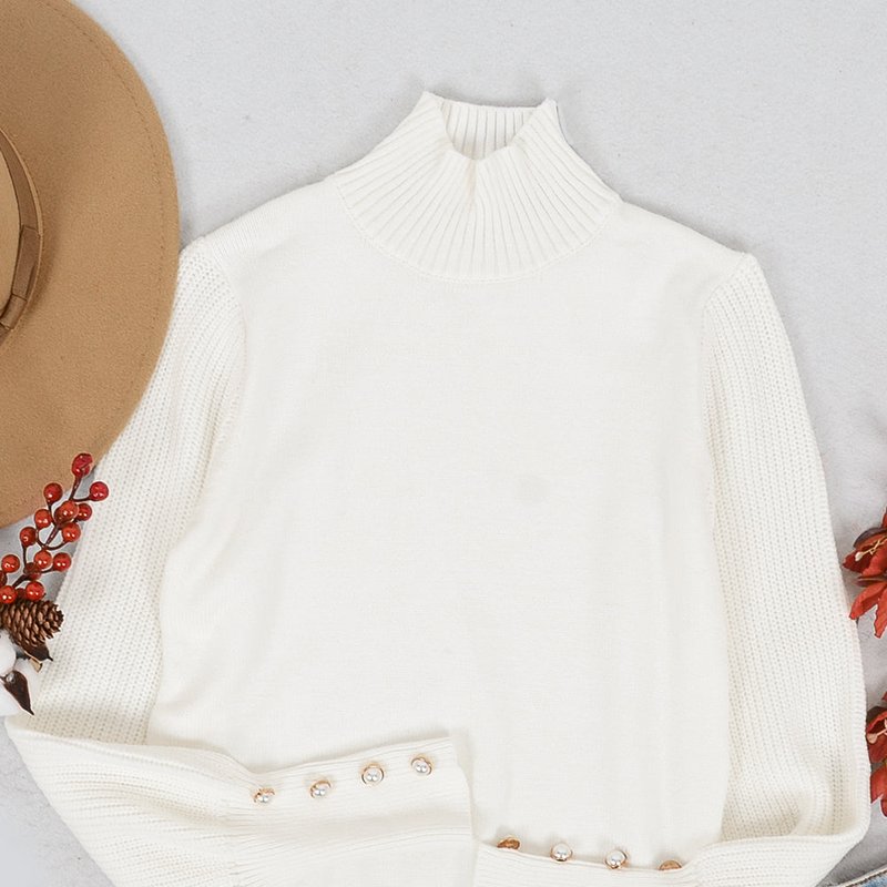 Anna-kaci Solid Color High Neck Sweater In White