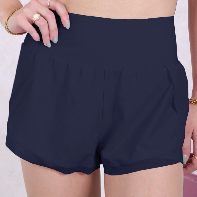 Anna-kaci Solid Color Layered Sports Shorts In Blue