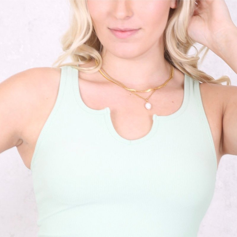 Anna-kaci Solid Color Notched Neck Top In Green