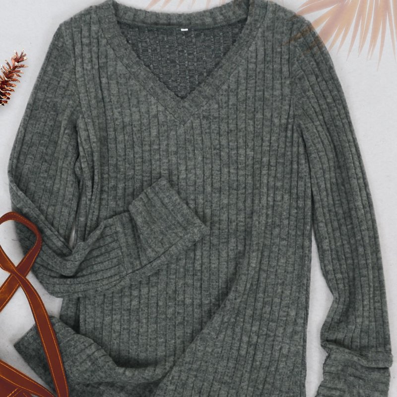 Anna-kaci Solid Color Ribbed Knit Sweater In Green