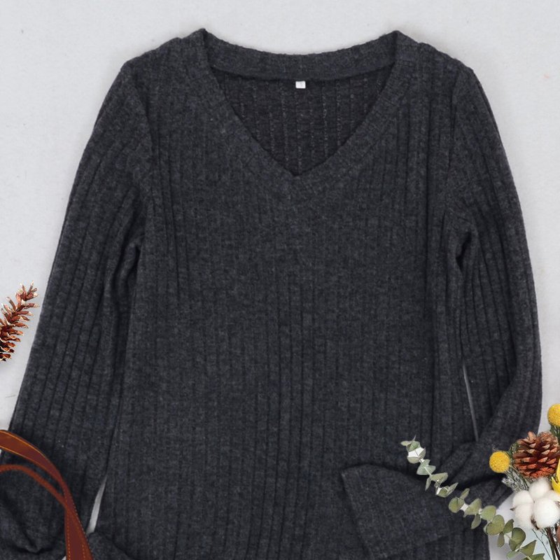 Anna-kaci Solid Color Ribbed Knit Sweater In Black