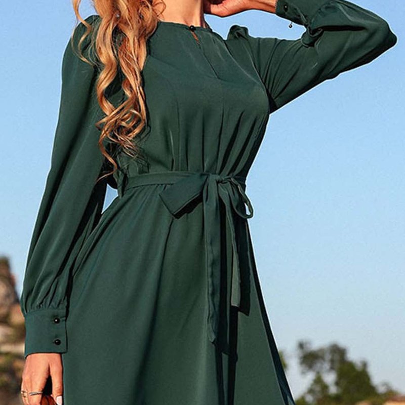 Anna-kaci Solid Keyhole Front Dress In Green