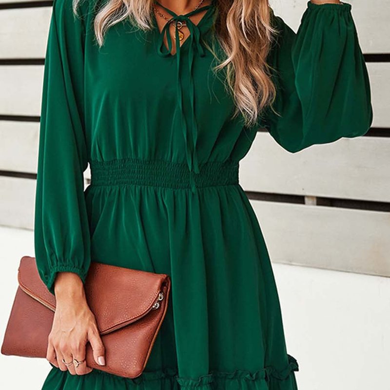 Anna-kaci Solid Shirred Waist Dress In Green