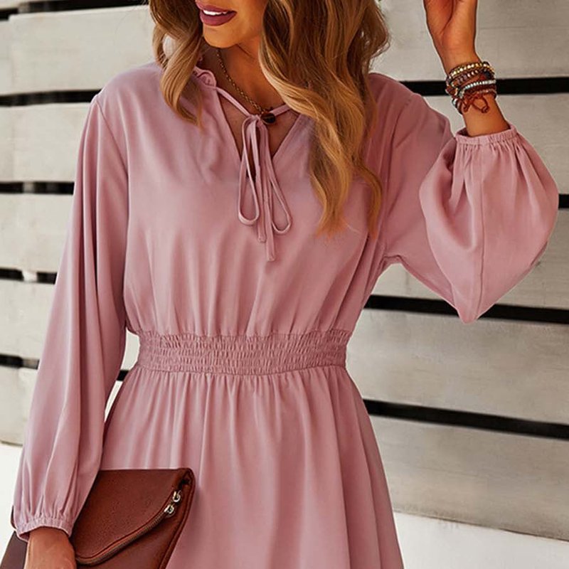 Anna-kaci Solid Shirred Waist Dress In Pink