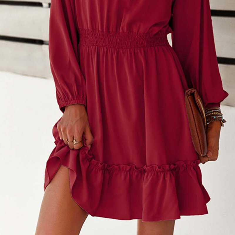 Anna-kaci Solid Shirred Waist Dress In Red