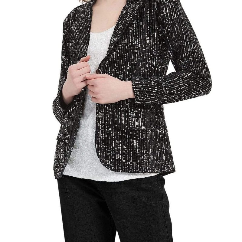 Anna-kaci Sparkle Sequin Blazer Jacket In Black