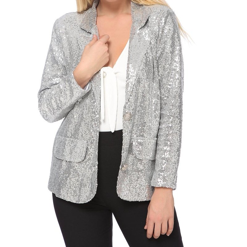 Anna-kaci Sparkle Sequin Blazer Jacket In Grey