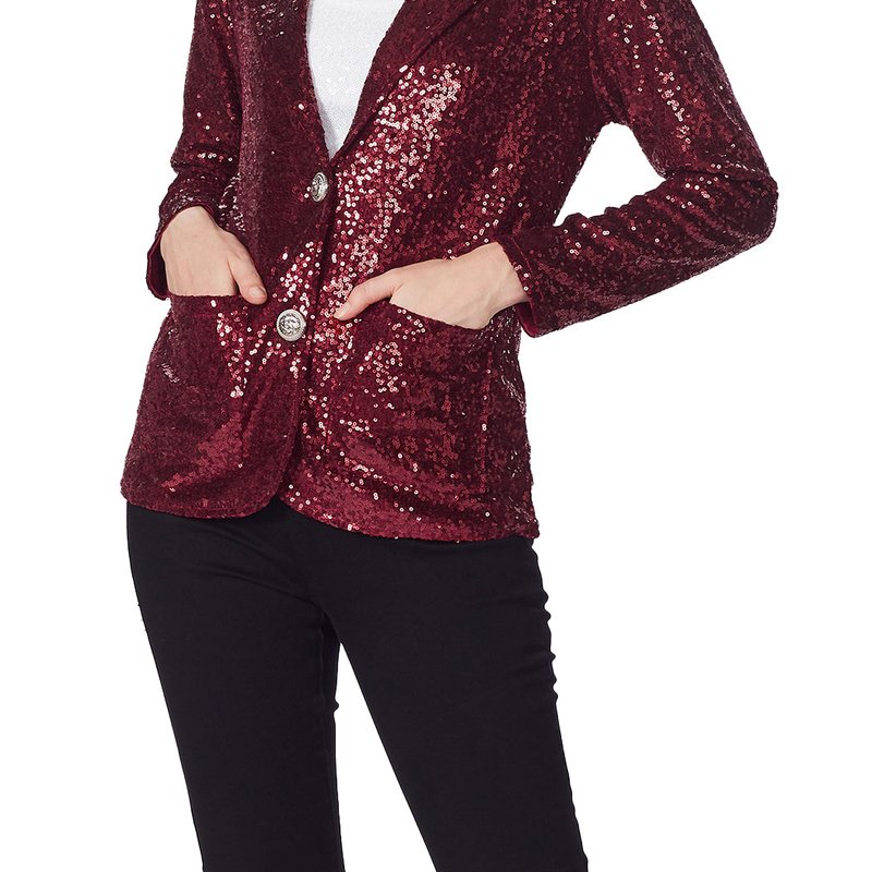Anna-kaci Sparkle Sequin Blazer Jacket In Red