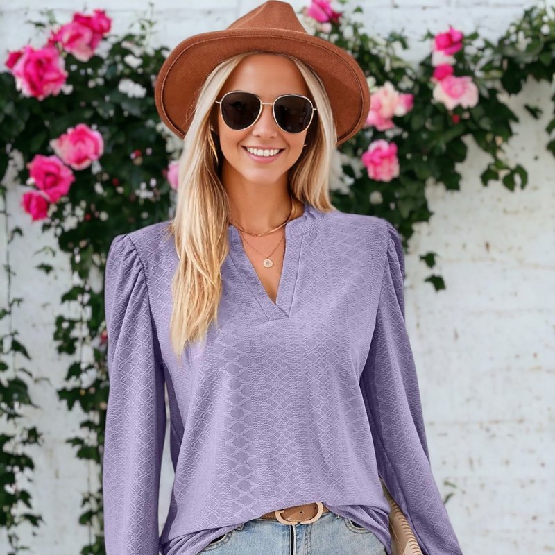 Shop Anna-kaci Split V Neck Textured Blouse In Purple