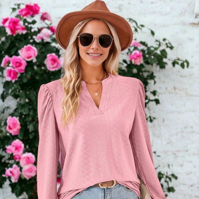 Shop Anna-kaci Split V Neck Textured Blouse In Pink