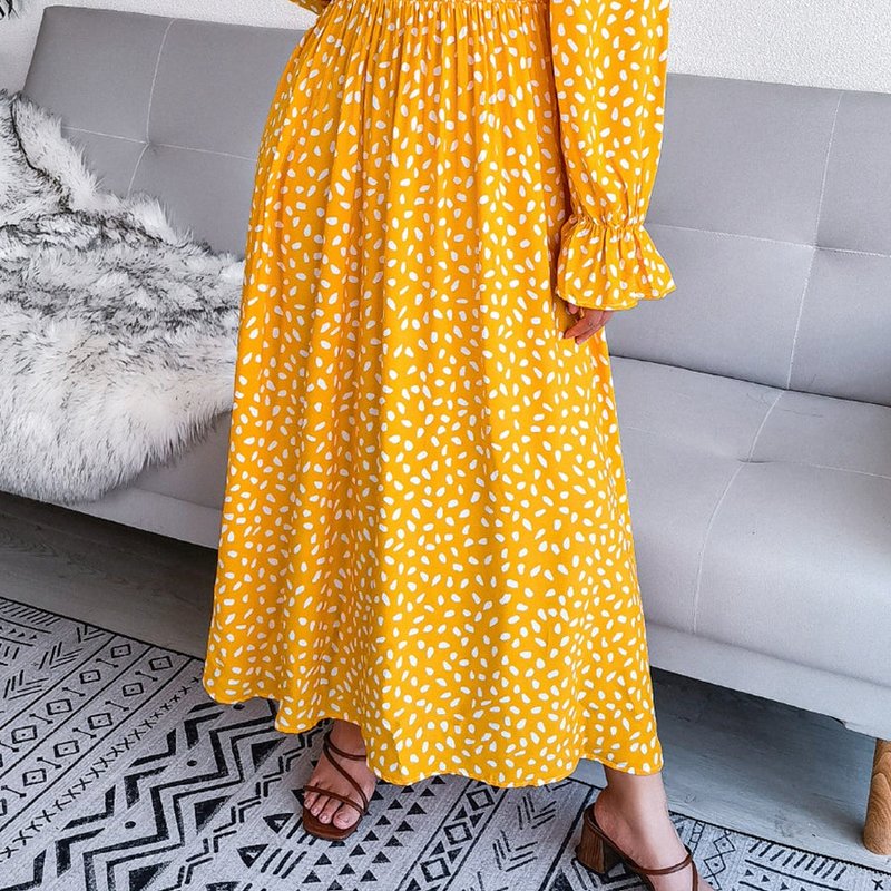 Anna-kaci Square Neck Spotted Print Dress In Yellow
