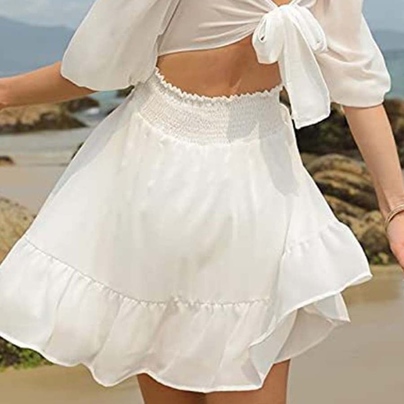 Anna-kaci Square Neck Tie Back Dress In White