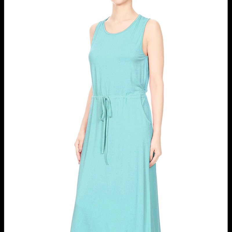 Anna-kaci Staple Slip Gown Tied Front Dress With Pockets In Blue