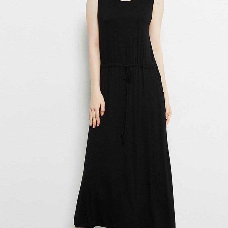 Anna-kaci Staple Slip Gown Tied Front Dress With Pockets In Black