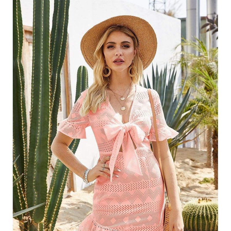 Anna-kaci Summer Time Ruffle Dress In Pink