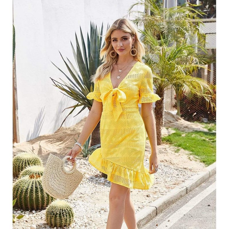 Anna-kaci Summer Time Ruffle Dress In Yellow