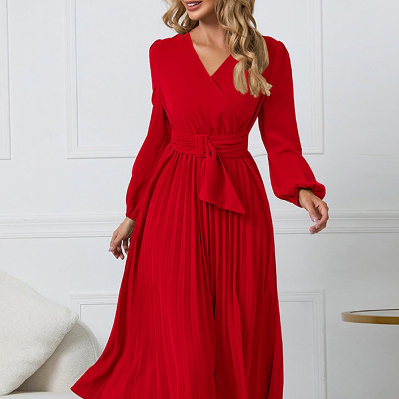 Anna-kaci Surplice Neck Belted Dress In Red