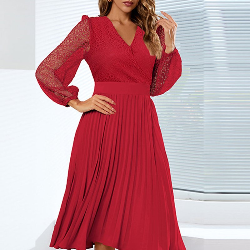 Anna-kaci Surplice Neck Pleated Dress In Red